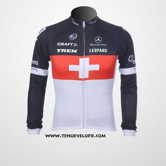 2011 Maillot Ciclismo Trek Leqpard Champion Suisse Rouge et Blanc Manches Longues et Cuissard